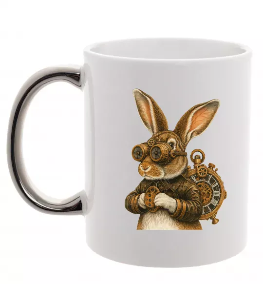 Чашка с цветной ручкой Steampunk rabbit Серебро фото