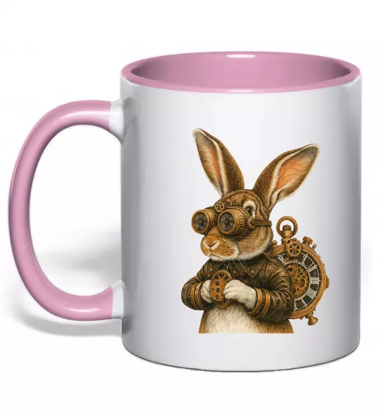 Чашка с цветной ручкой Steampunk rabbit Нежно розовый фото