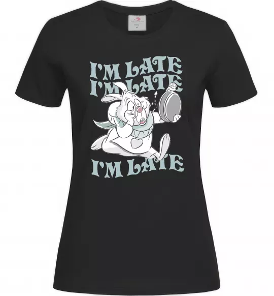 Жіноча футболка I`m late Чорний фото