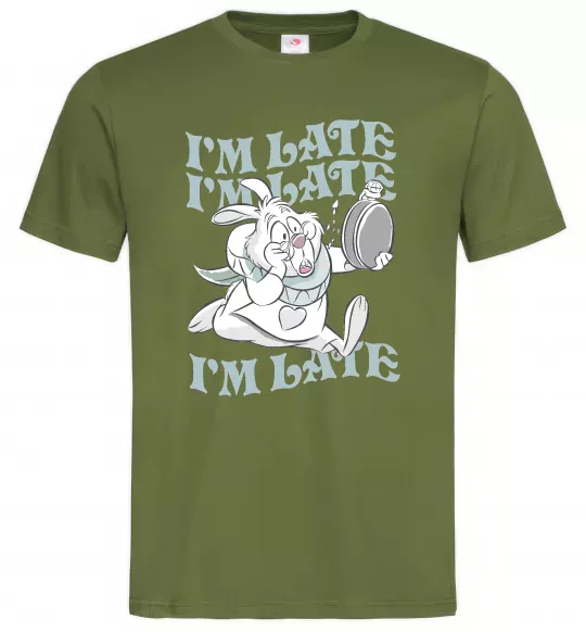 Мужская футболка I`m late Оливковый фото