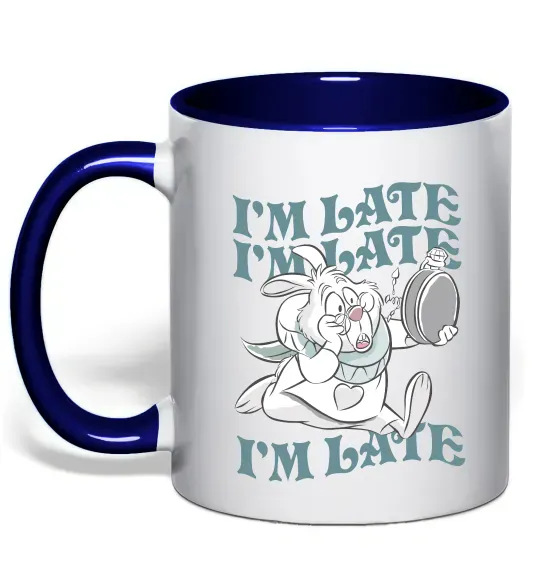 Чашка з кольоровою ручкою I`m late Глибокий темно-синій фото