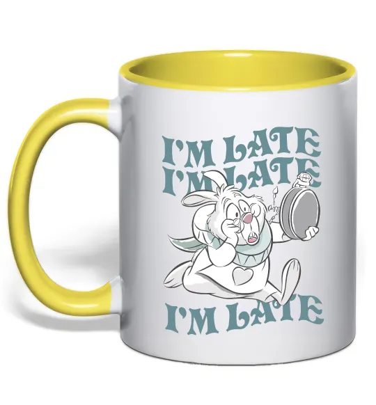 Чашка з кольоровою ручкою I`m late Лимонний фото