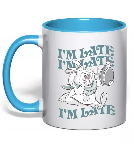 Чашка з кольоровою ручкою I`m late Блакитний фото