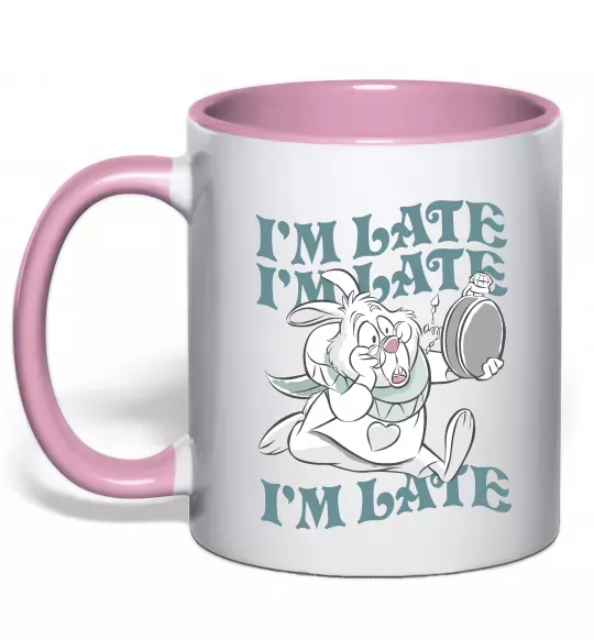 Чашка з кольоровою ручкою I`m late Ніжно рожевий фото