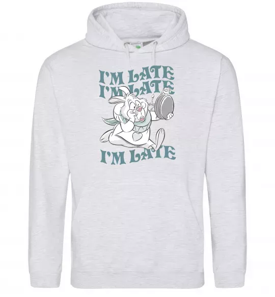Мужская толстовка (худи) I`m late Серый меланж фото