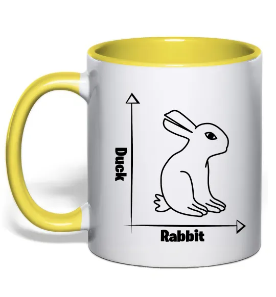 Чашка з кольоровою ручкою Duck or rabbit Лимонний фото
