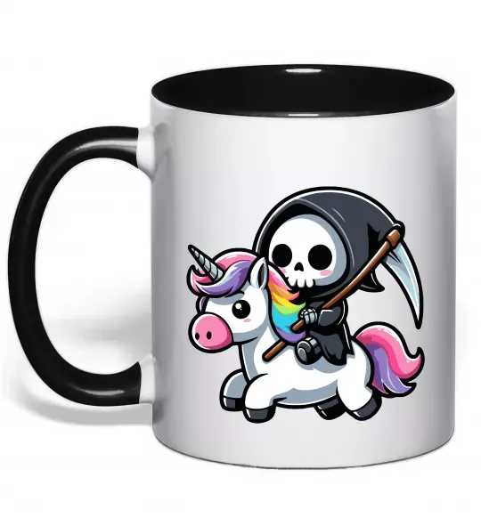 Чашка с цветной ручкой Вершник на єдинорозі Черный фото