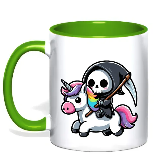 Чашка з кольоровою ручкою Вершник на єдинорозі Лаймовий фото