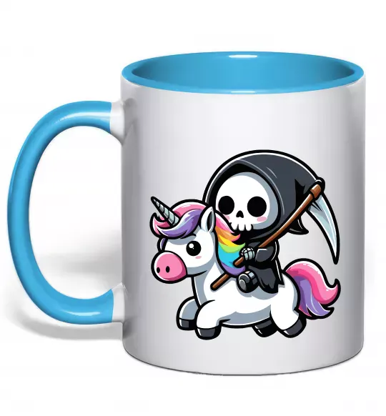 Чашка с цветной ручкой Вершник на єдинорозі Голубой фото