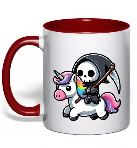 Чашка с цветной ручкой Вершник на єдинорозі Красный фото