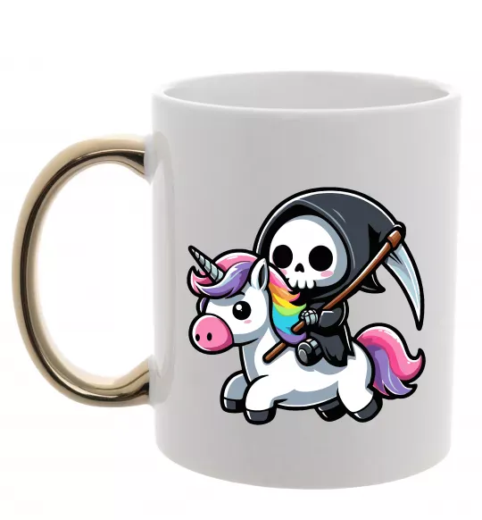 Чашка с цветной ручкой Вершник на єдинорозі Золото фото