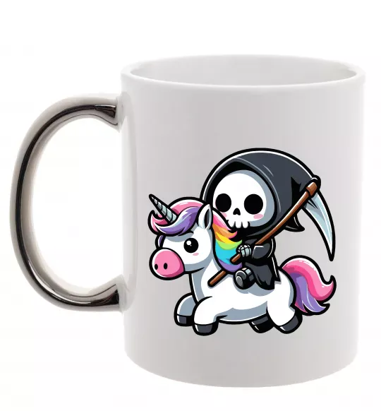 Чашка с цветной ручкой Вершник на єдинорозі Серебро фото