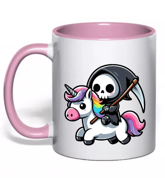 Чашка с цветной ручкой Вершник на єдинорозі Нежно розовый фото