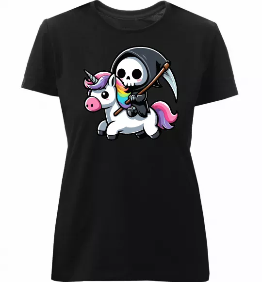 Женская премиум футболка Вершник на єдинорозі Черный фото