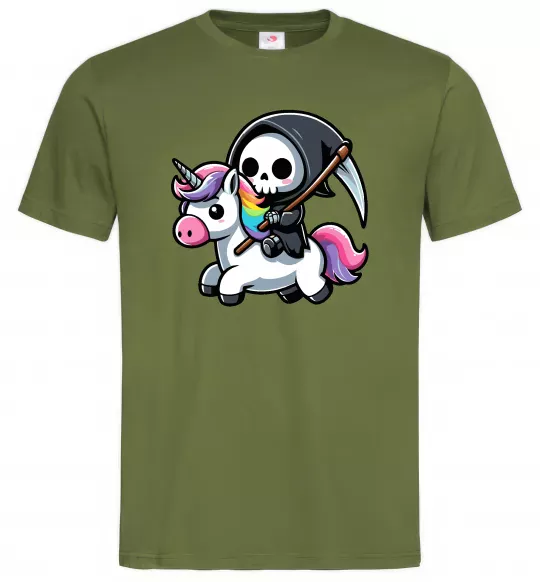 Мужская футболка Вершник на єдинорозі Оливковый фото