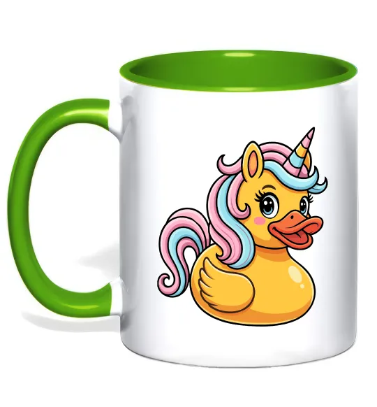Чашка з кольоровою ручкою Unicorn duck Лаймовий фото