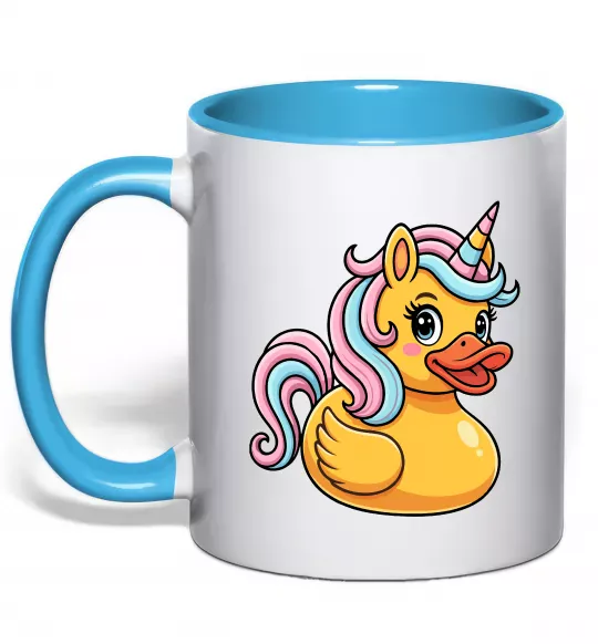 Чашка з кольоровою ручкою Unicorn duck Блакитний фото