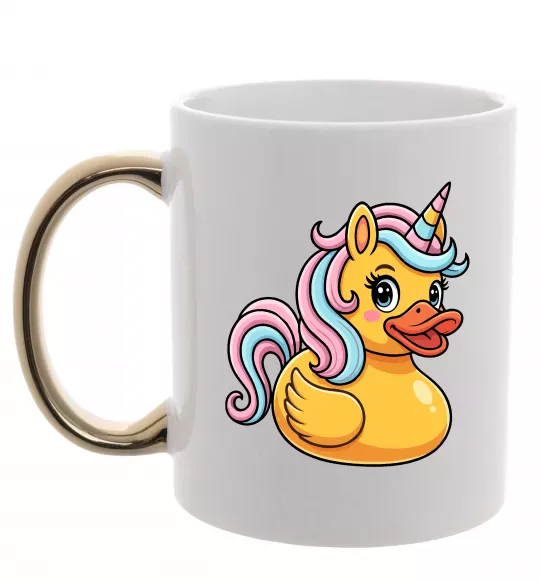 Чашка з кольоровою ручкою Unicorn duck Золото фото