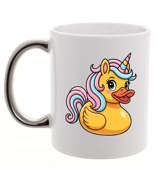 Чашка з кольоровою ручкою Unicorn duck Срібло фото