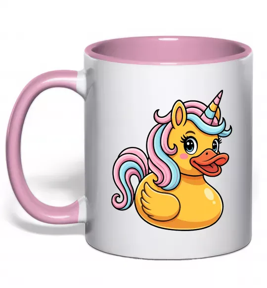 Чашка з кольоровою ручкою Unicorn duck Ніжно рожевий фото