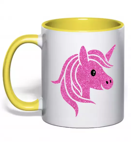 Чашка с цветной ручкой Sparkle unicorn Солнечно желтый фото