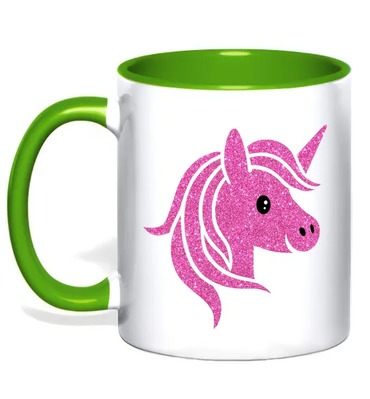 Чашка з кольоровою ручкою Sparkle unicorn Лаймовий фото