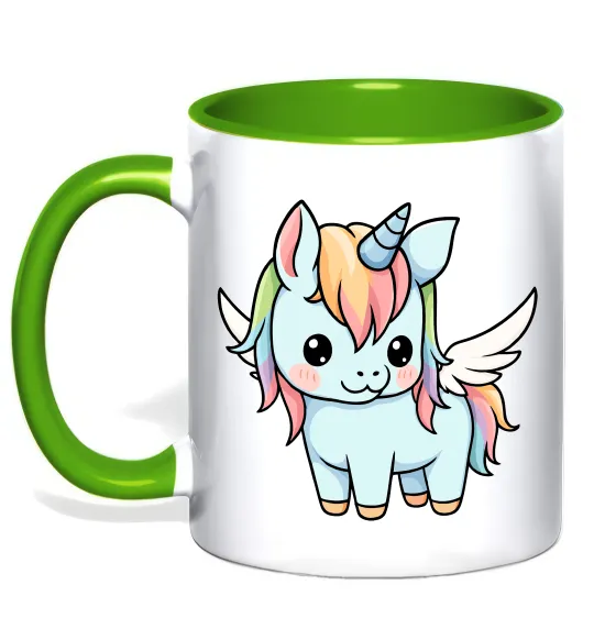 Чашка з кольоровою ручкою Rainbowdash unicorn Лаймовий фото