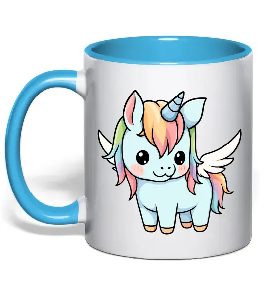 Чашка с цветной ручкой Rainbowdash unicorn Голубой фото