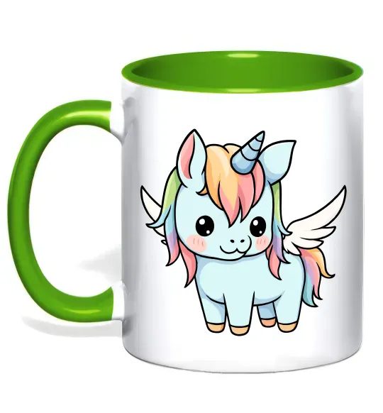Чашка с цветной ручкой Rainbowdash unicorn Зеленый фото