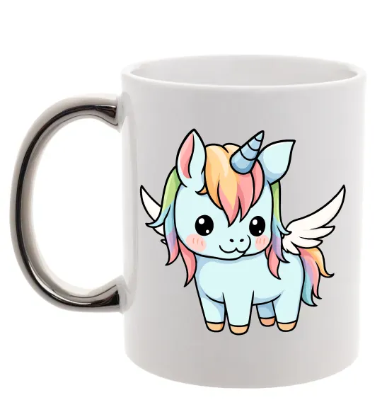 Чашка с цветной ручкой Rainbowdash unicorn Серебро фото