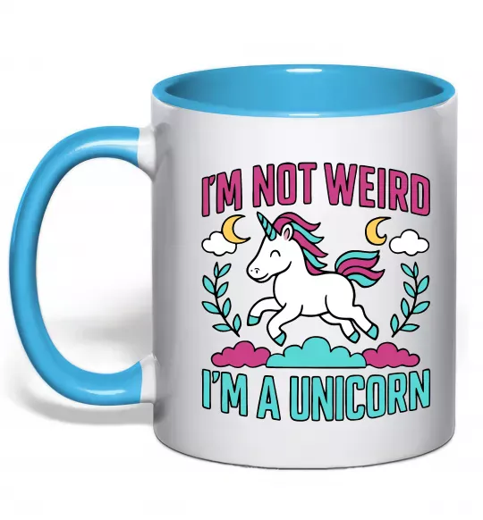 Чашка с цветной ручкой I`m not weird Голубой фото