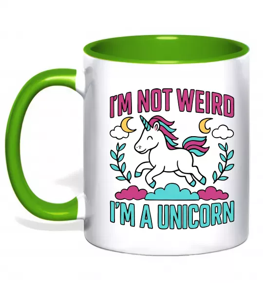 Чашка с цветной ручкой I`m not weird Зеленый фото