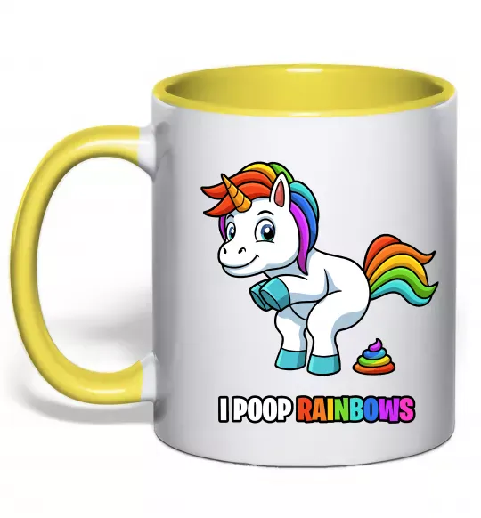 Чашка з кольоровою ручкою I poop rainbows Сонячно жовтий фото