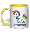 Чашка з кольоровою ручкою I poop rainbows Сонячно жовтий фото