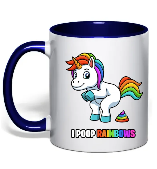 Чашка з кольоровою ручкою I poop rainbows Глибокий темно-синій фото