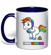 Чашка з кольоровою ручкою I poop rainbows Глибокий темно-синій фото