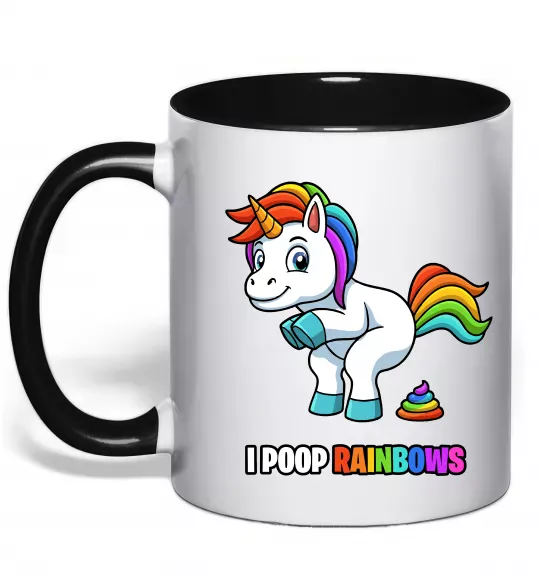 Чашка з кольоровою ручкою I poop rainbows Чорний фото