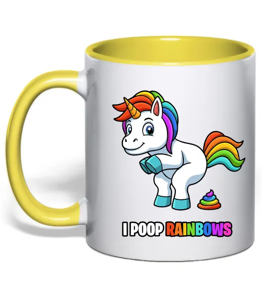Чашка с цветной ручкой I poop rainbows Лимонный фото