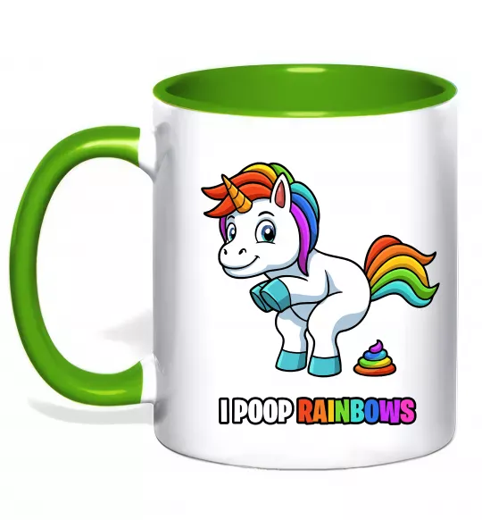 Чашка з кольоровою ручкою I poop rainbows Зелений фото