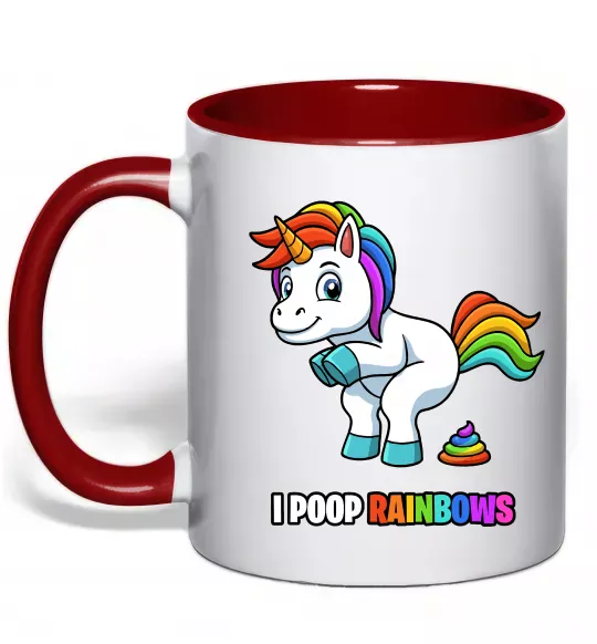 Чашка з кольоровою ручкою I poop rainbows Червоний фото