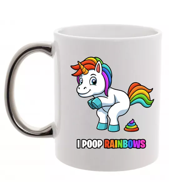 Чашка з кольоровою ручкою I poop rainbows Срібло фото