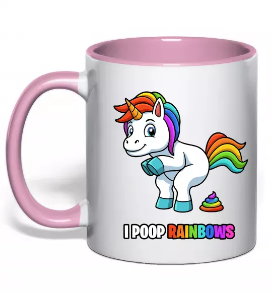 Чашка з кольоровою ручкою I poop rainbows Ніжно рожевий фото