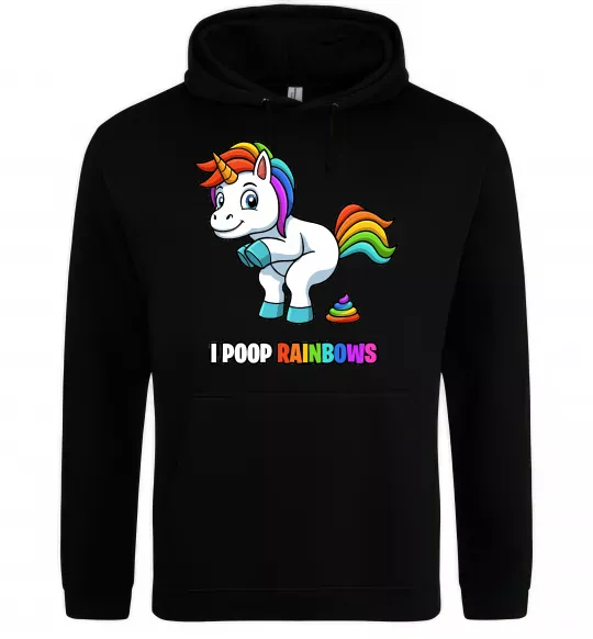 Чоловіча толстовка (худі) I poop rainbows Чорний фото