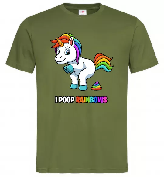 Чоловіча футболка I poop rainbows Оливковий фото