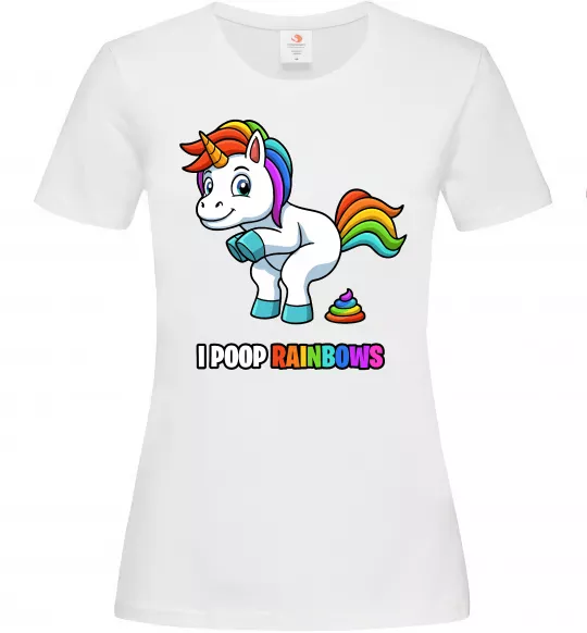 Жіноча футболка I poop rainbows Білий фото