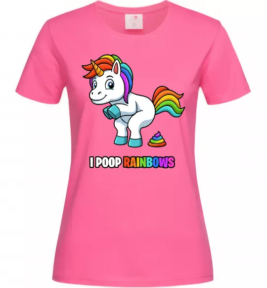 Жіноча футболка I poop rainbows Яскраво-рожевий фото