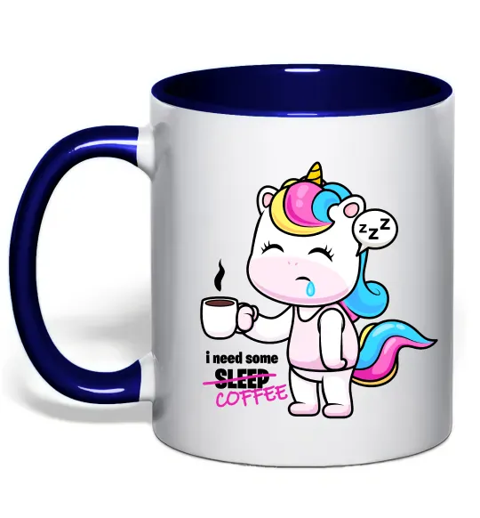 Чашка с цветной ручкой I need some coffee Глубокий темно-синий фото