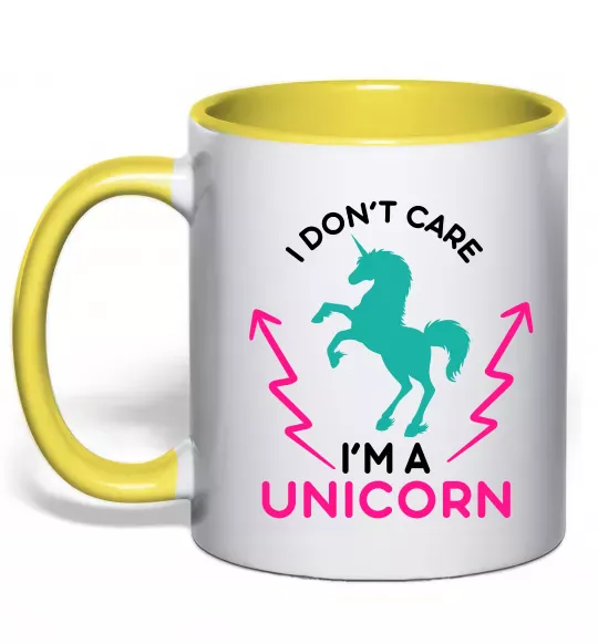 Чашка з кольоровою ручкою I`m unicorn Сонячно жовтий фото
