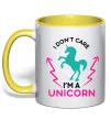 Чашка з кольоровою ручкою I`m unicorn Сонячно жовтий фото