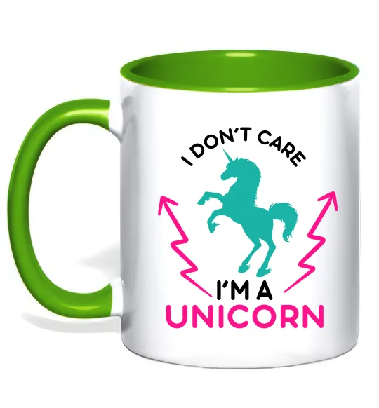 Чашка з кольоровою ручкою I`m unicorn Лаймовий фото